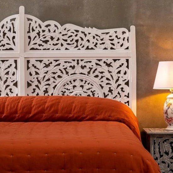 Hand Carved Mandala Wall Mount Wood Bed Headboard by Crafted Fashions
