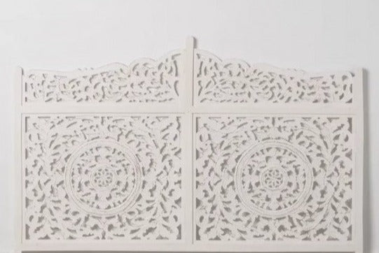 Hand Carved Mandala Wall Mount Wood Bed Headboard by Crafted Fashions