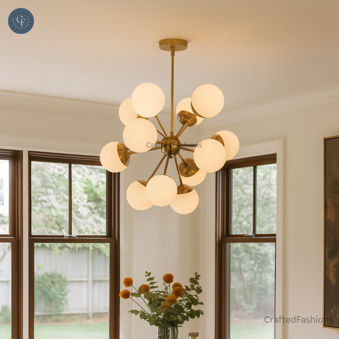 12 Globe Lights chandelier offers stunning, modern design and elegant, ambient lighting