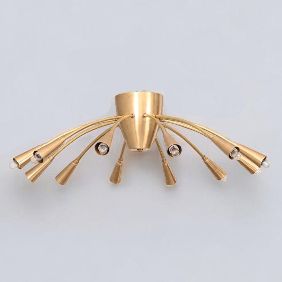 Large 12-Light Brass Mid-Century Sputnik Flush Mount
