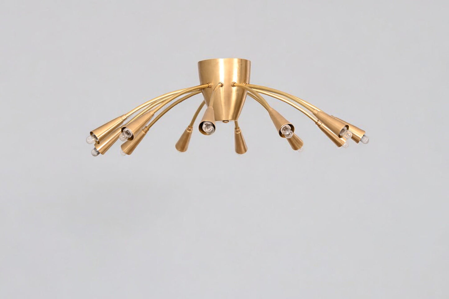 Large 12-Light Brass Mid-Century Sputnik Flush Mount