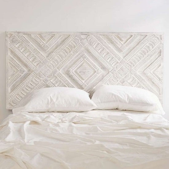 Mandala Bohemian Handmade Headboard - White Rectangular, Wall Mounted bedhead by Crafted Fashions