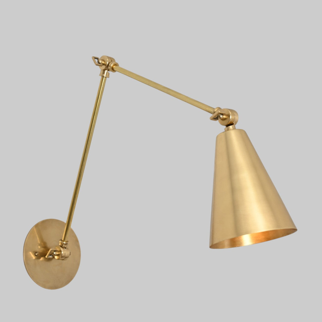 Mid-Century Modern Brass Wall Sconce – 1-Light Cone Wall Fixture in Raw Brass for Bedroom, Hallway & Living Room Lighting
