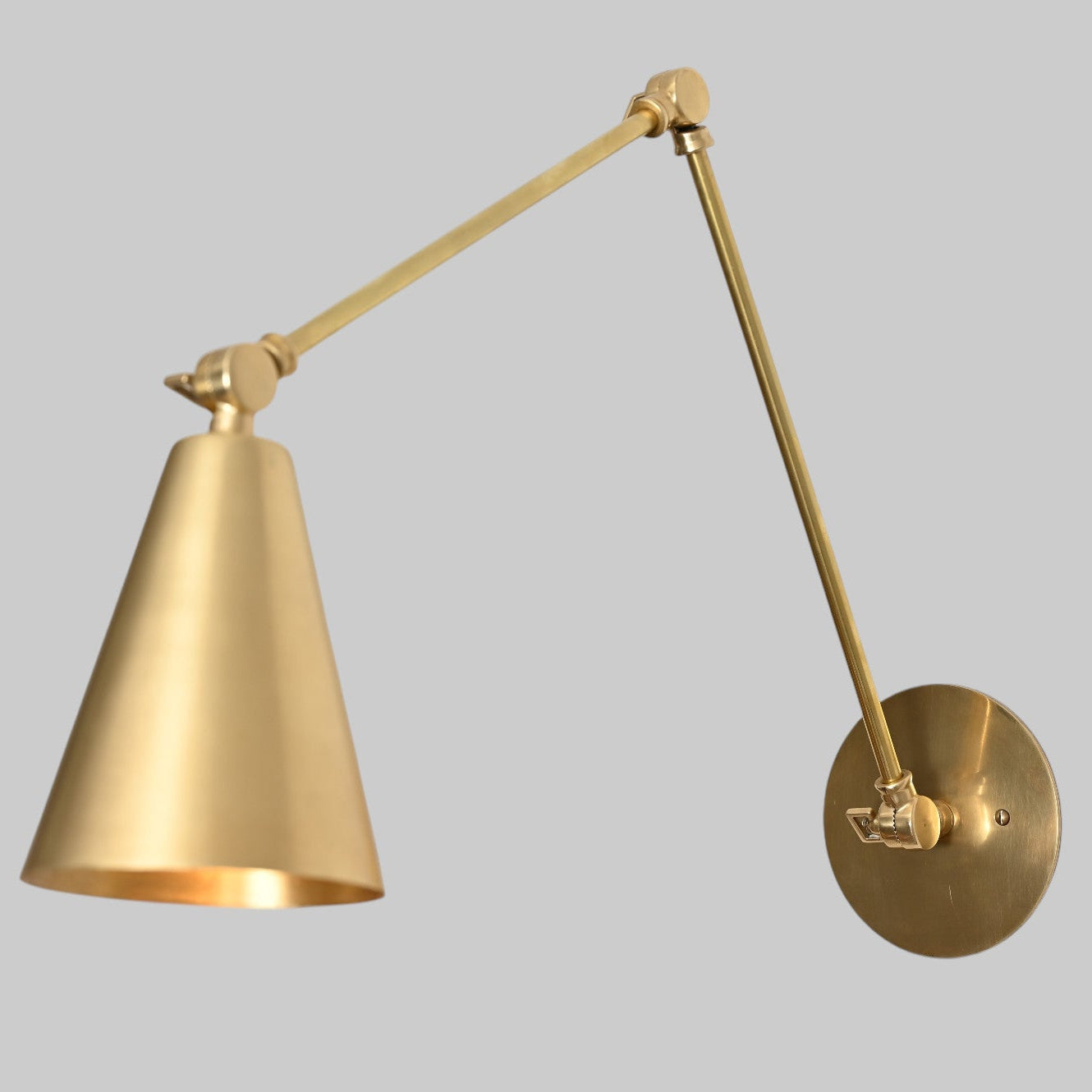 Mid-Century Modern Brass Wall Sconce – 1-Light Cone Wall Fixture in Raw Brass for Bedroom, Hallway & Living Room Lighting