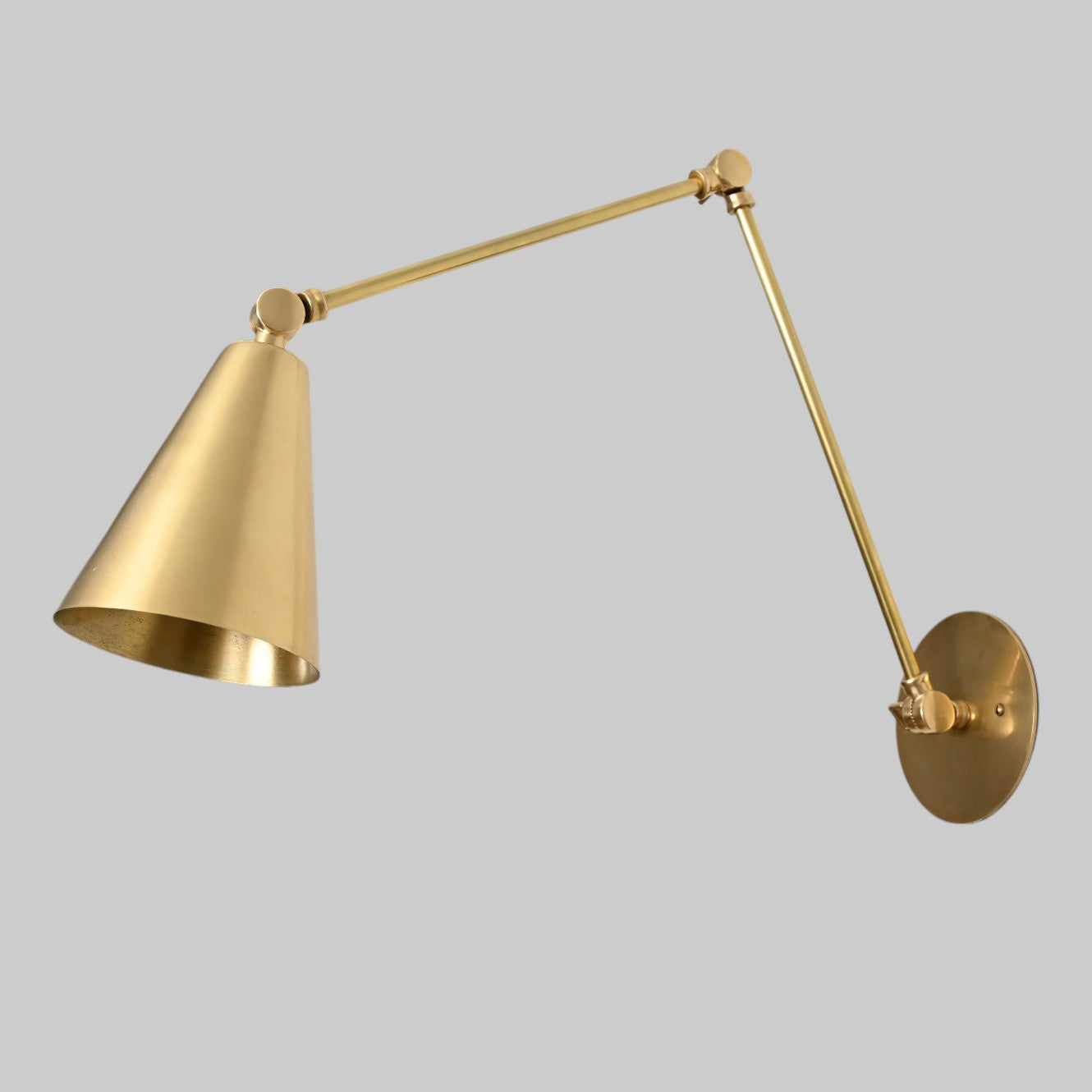 Mid-Century Modern Brass Wall Sconce – 1-Light Cone Wall Fixture in Raw Brass for Bedroom, Hallway & Living Room Lighting