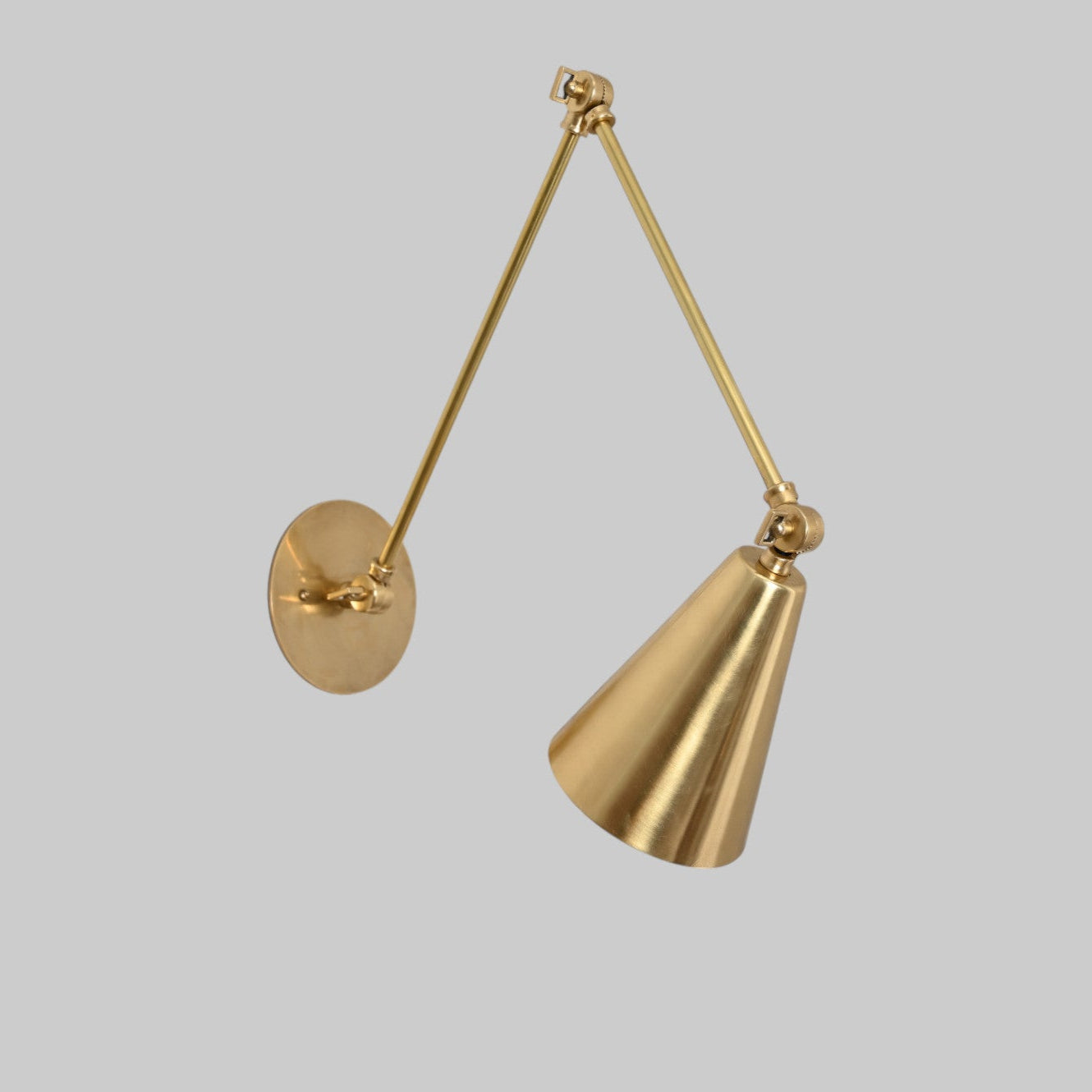 Mid-Century Modern Brass Wall Sconce – 1-Light Cone Wall Fixture in Raw Brass for Bedroom, Hallway & Living Room Lighting