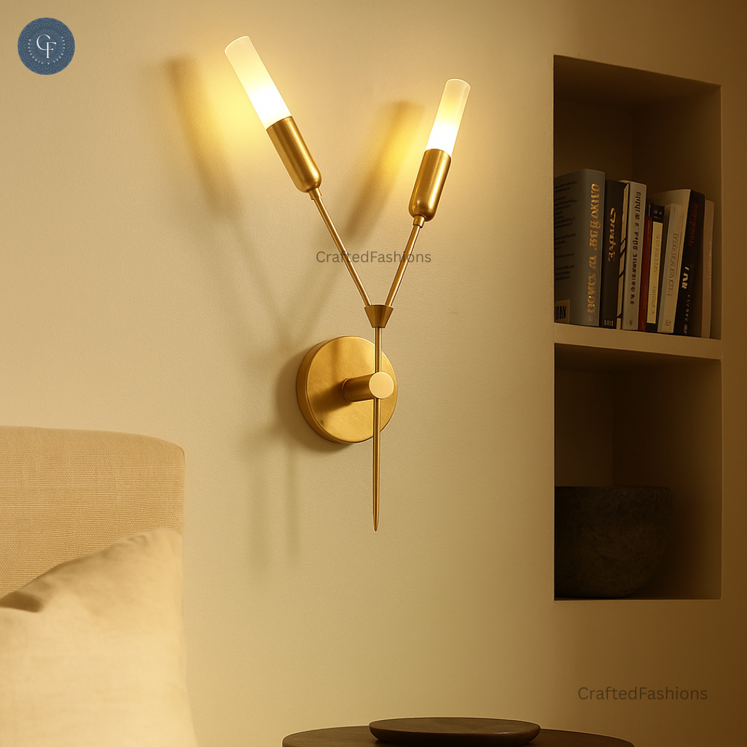 2 Glass Tube Wall Sconce - Vintage raw brass lights