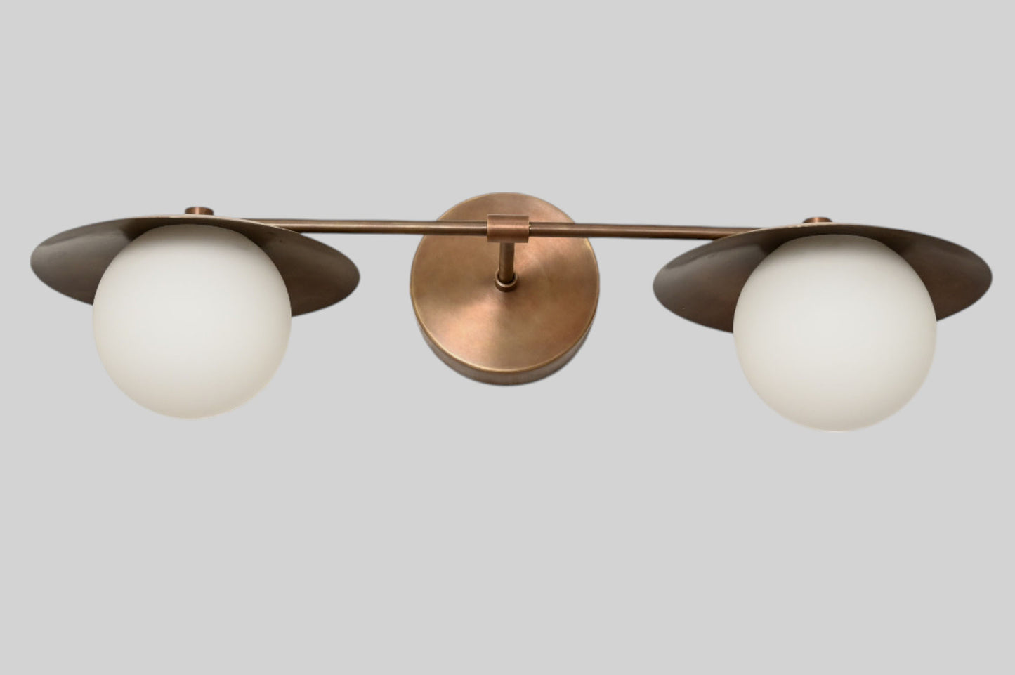 Mid-Century Double Globe Wall Sconce: Brass with opal glass, timeless vintage charm