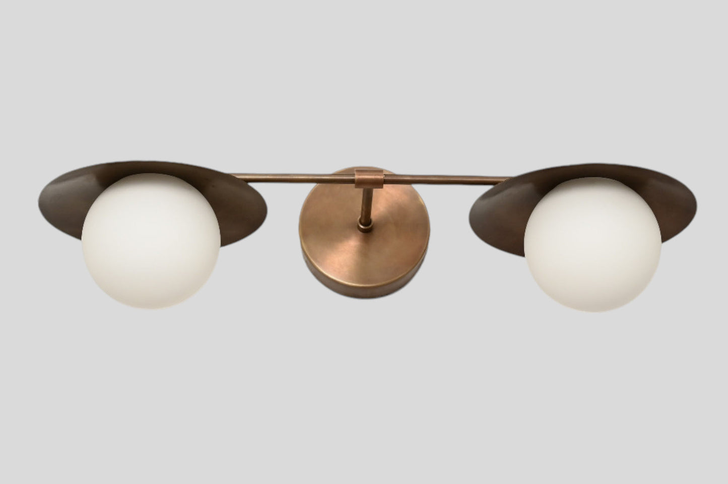 Mid-Century Double Globe Wall Sconce: Brass with opal glass, timeless vintage charm