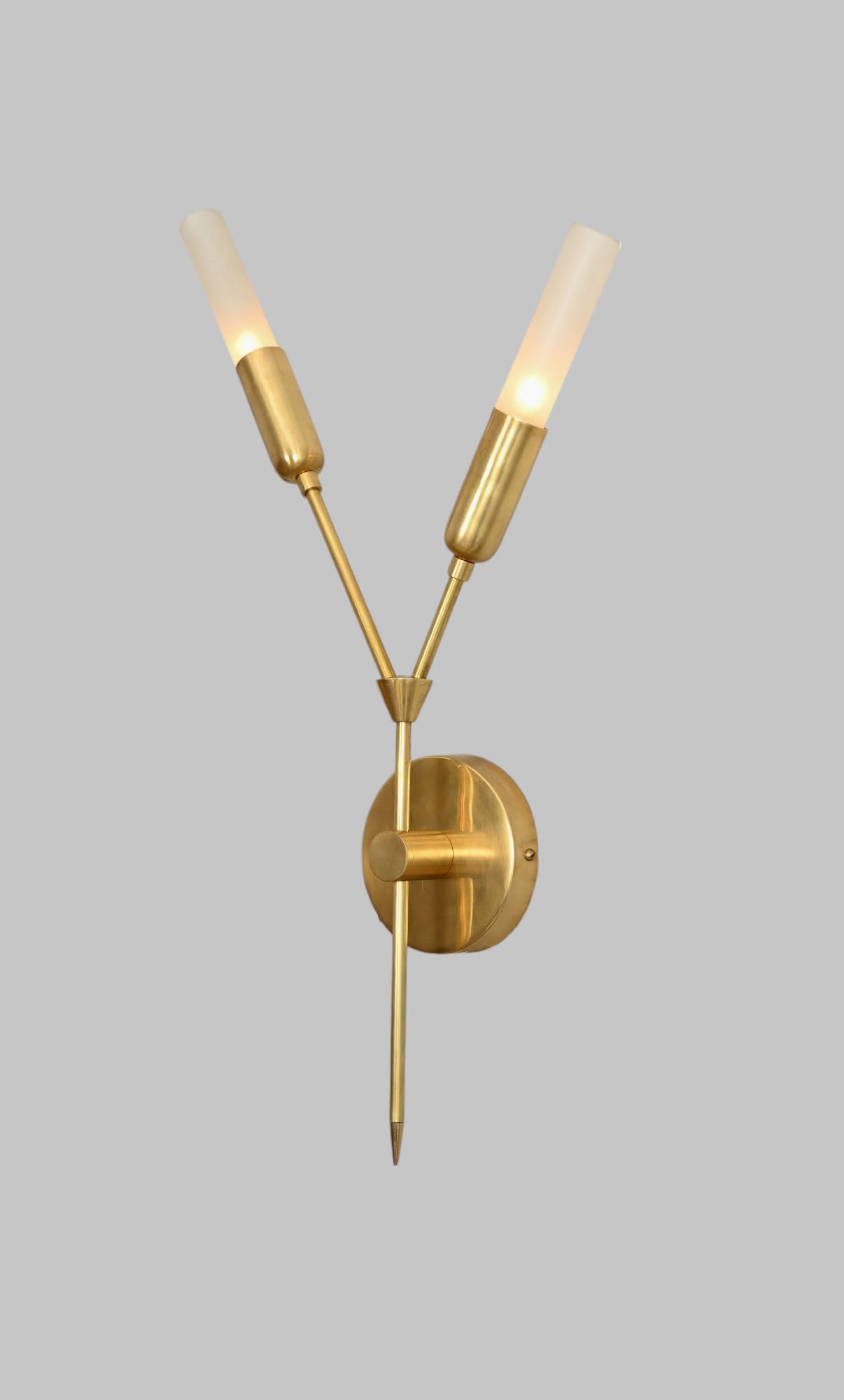 2 Glass Tube Wall Sconce - Vintage raw brass lights