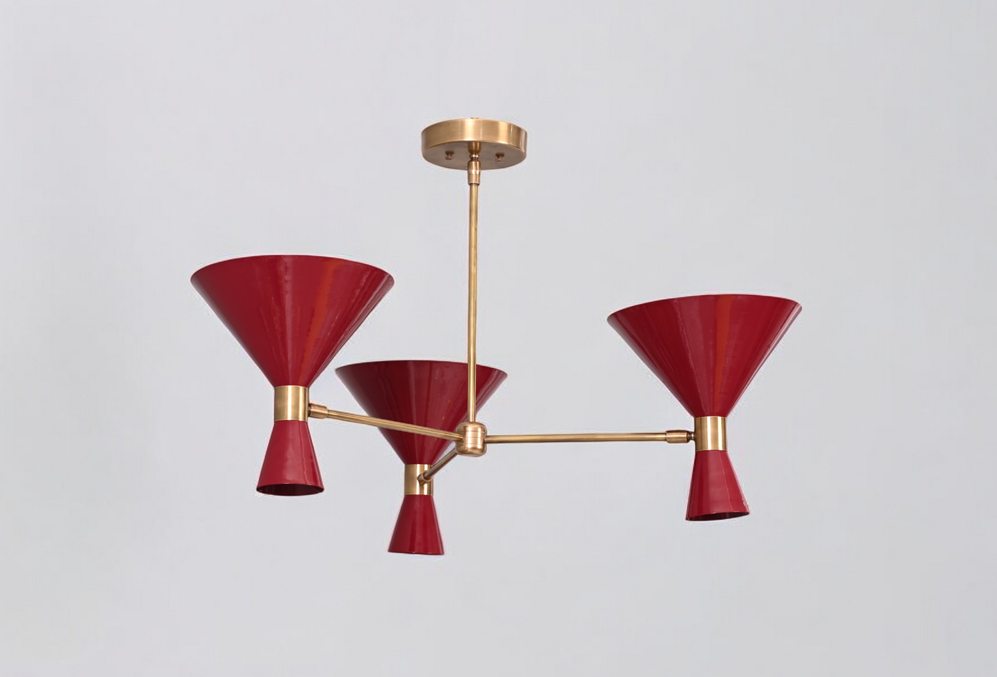3-Arm Brass Pendant Chandelier in Mid-Century Style