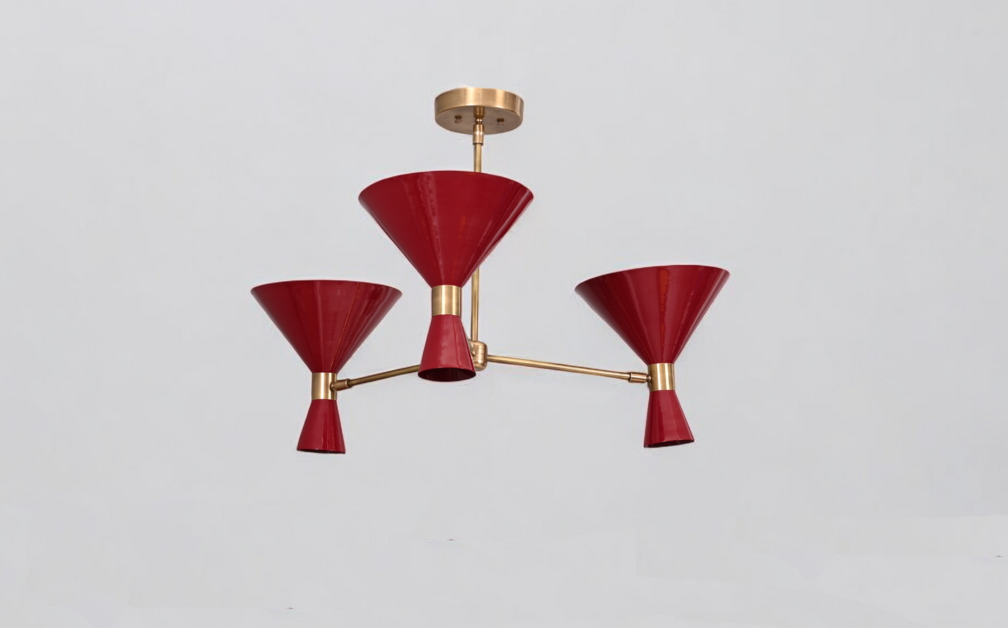 3-Arm Brass Pendant Chandelier in Mid-Century Style