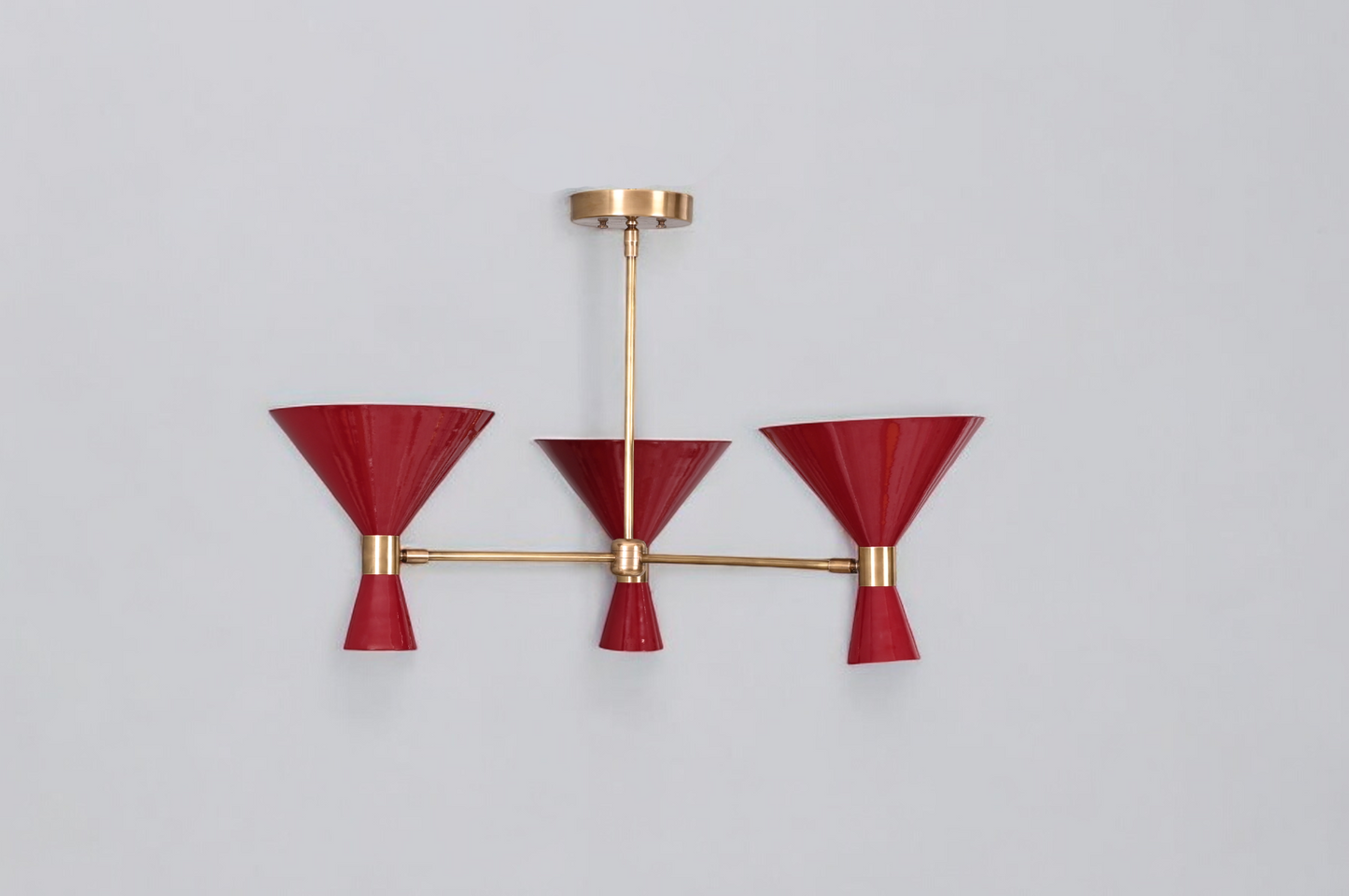 3-Arm Brass Pendant Chandelier in Mid-Century Style