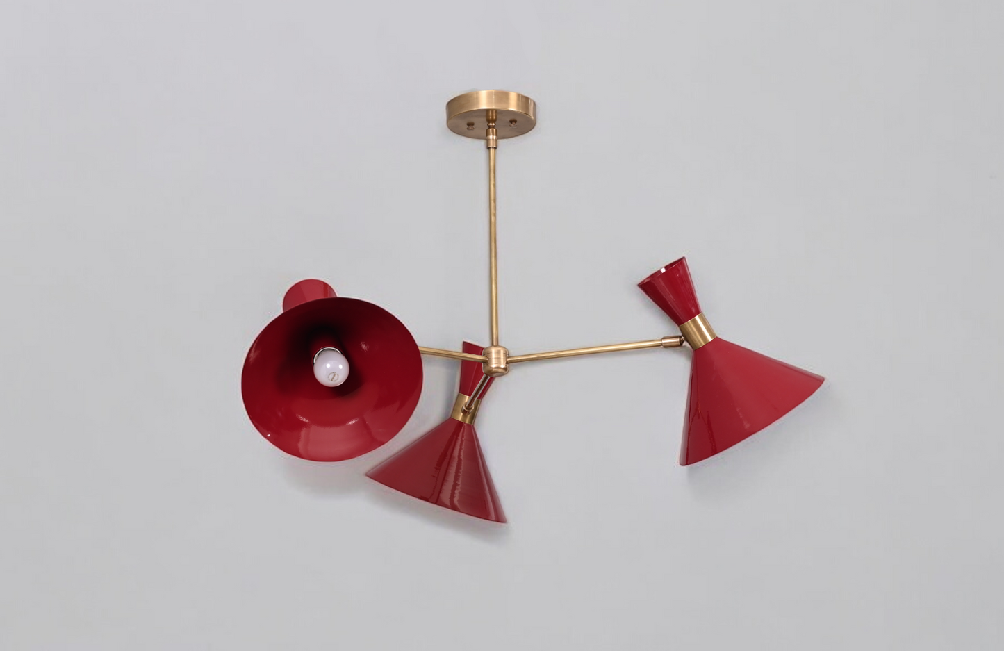 3-Arm Brass Pendant Chandelier in Mid-Century Style