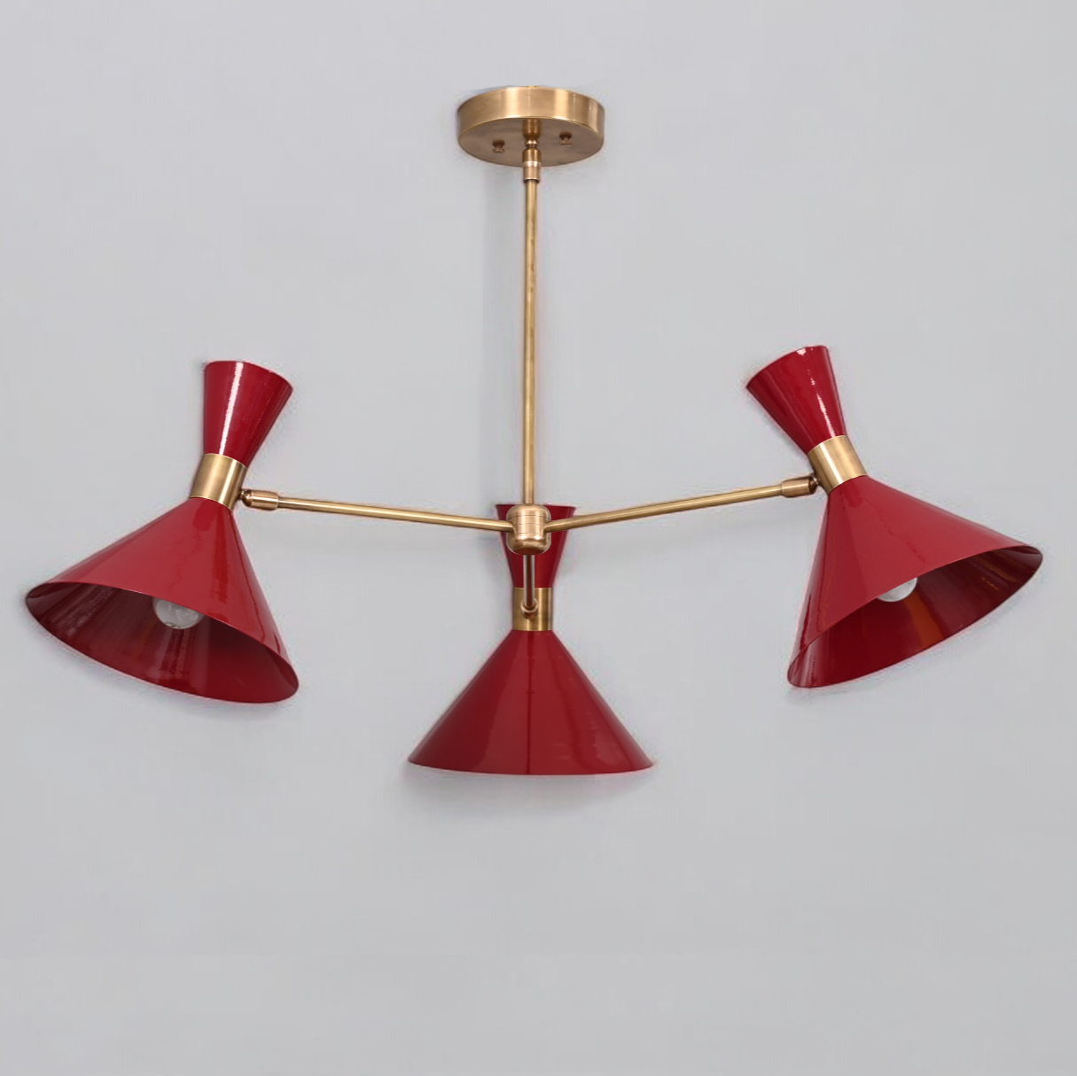 3-Arm Brass Pendant Chandelier in Mid-Century Style