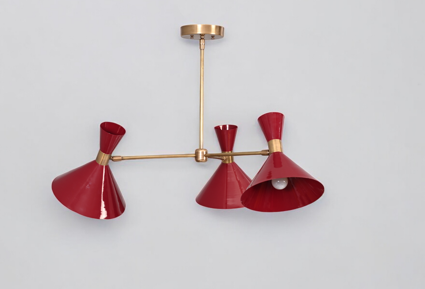 3-Arm Brass Pendant Chandelier in Mid-Century Style