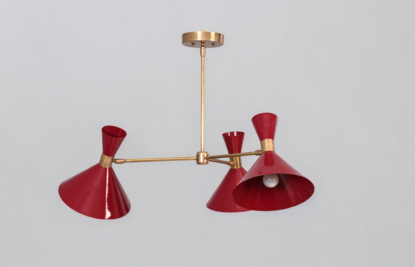 3-Arm Brass Pendant Chandelier in Mid-Century Style