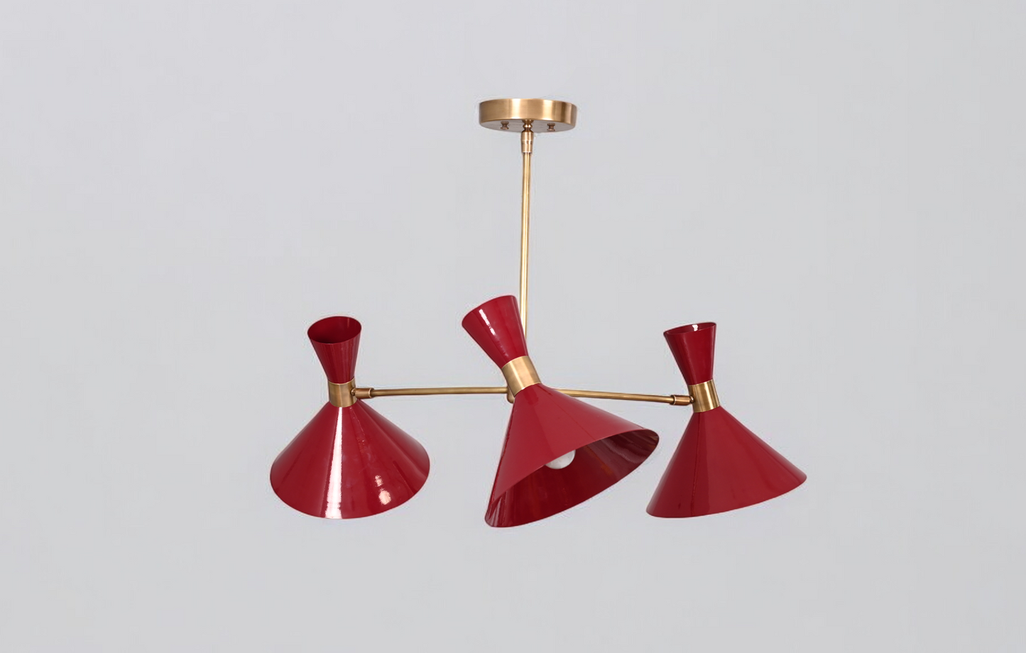 3-Arm Brass Pendant Chandelier in Mid-Century Style