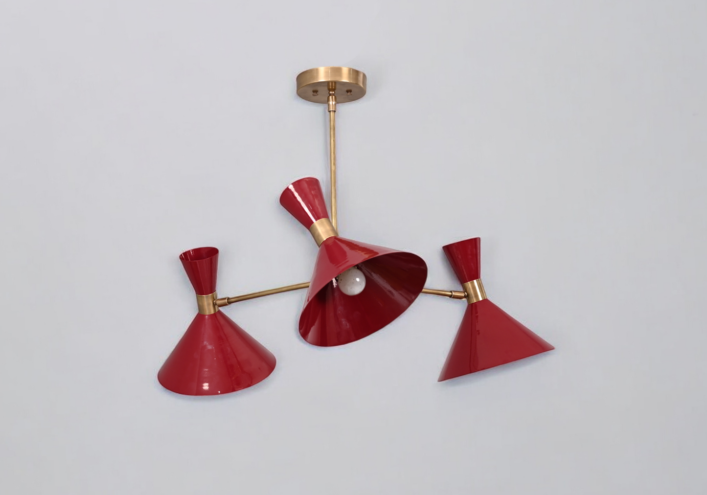 3-Arm Brass Pendant Chandelier in Mid-Century Style