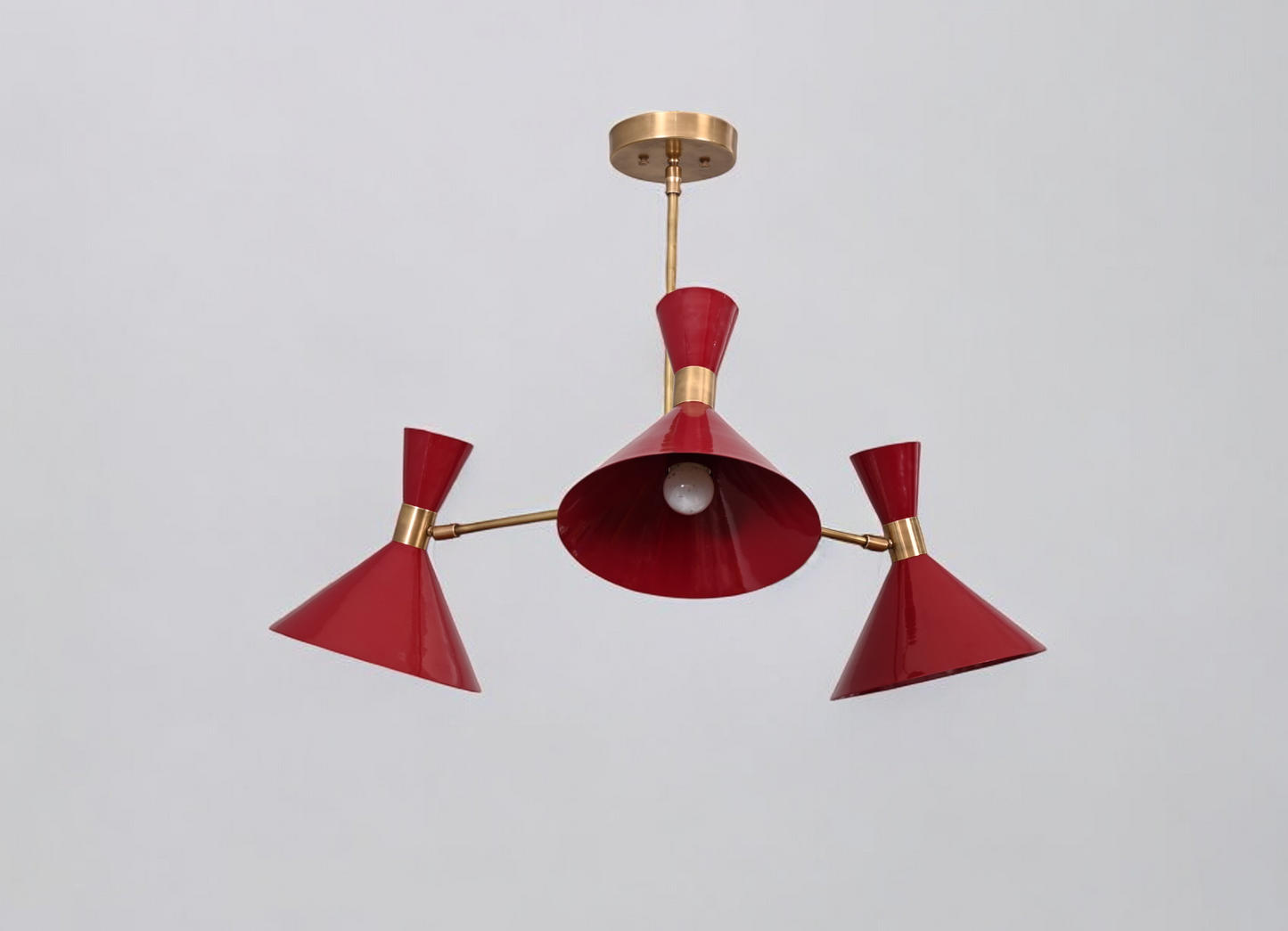 3-Arm Brass Pendant Chandelier in Mid-Century Style