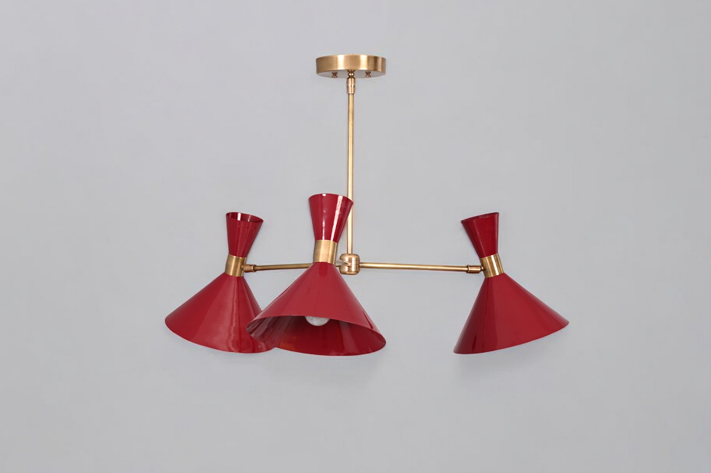 3-Arm Brass Pendant Chandelier in Mid-Century Style