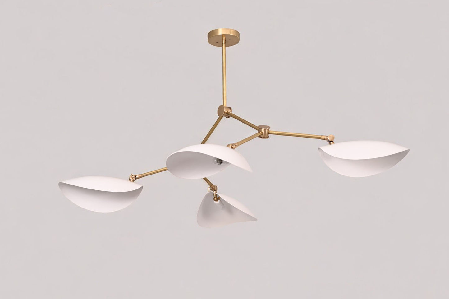 Stilnovo Four-Arm Chandelier with Curved Disk Shades