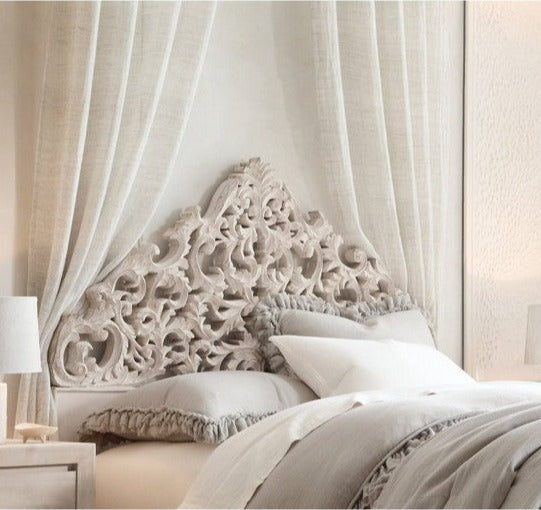 California King Luxury White Wash Half Moon Bed Headboard Wood Panel by Crafted Fashions