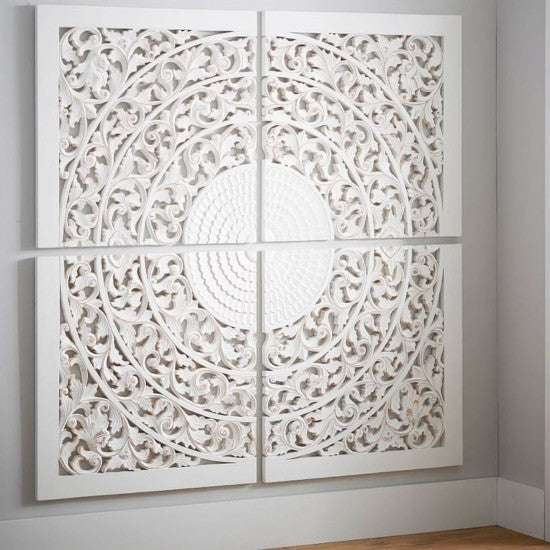 Balinese Hand Carved Mandala Bed Headboard Dahayu Decor Wood Wall Art by Crafted Fashions