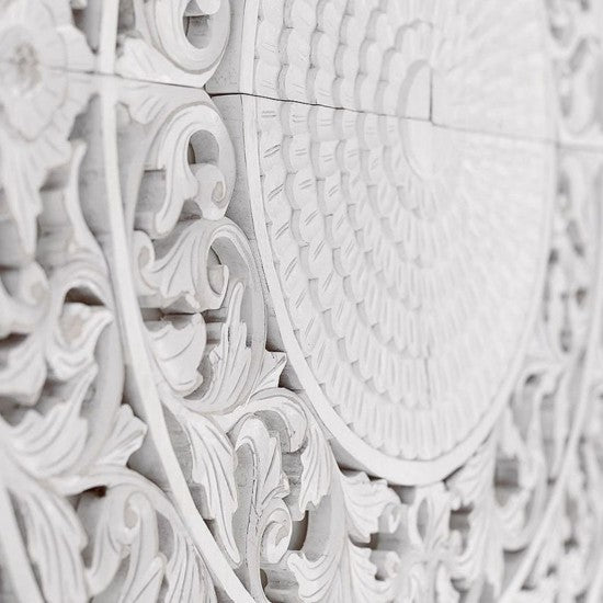 Balinese Hand Carved Mandala Bed Headboard Dahayu Decor Wood Wall Art by Crafted Fashions