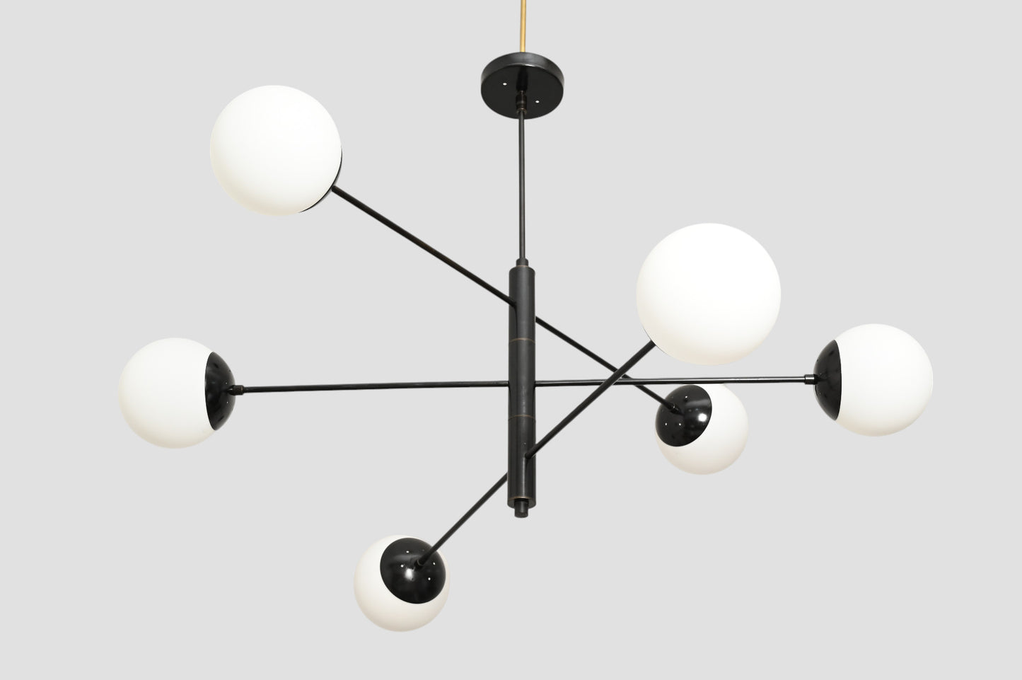 Stilnovo-Style Sputnik Chandelier, 6 Globes, Brass finish, sleek