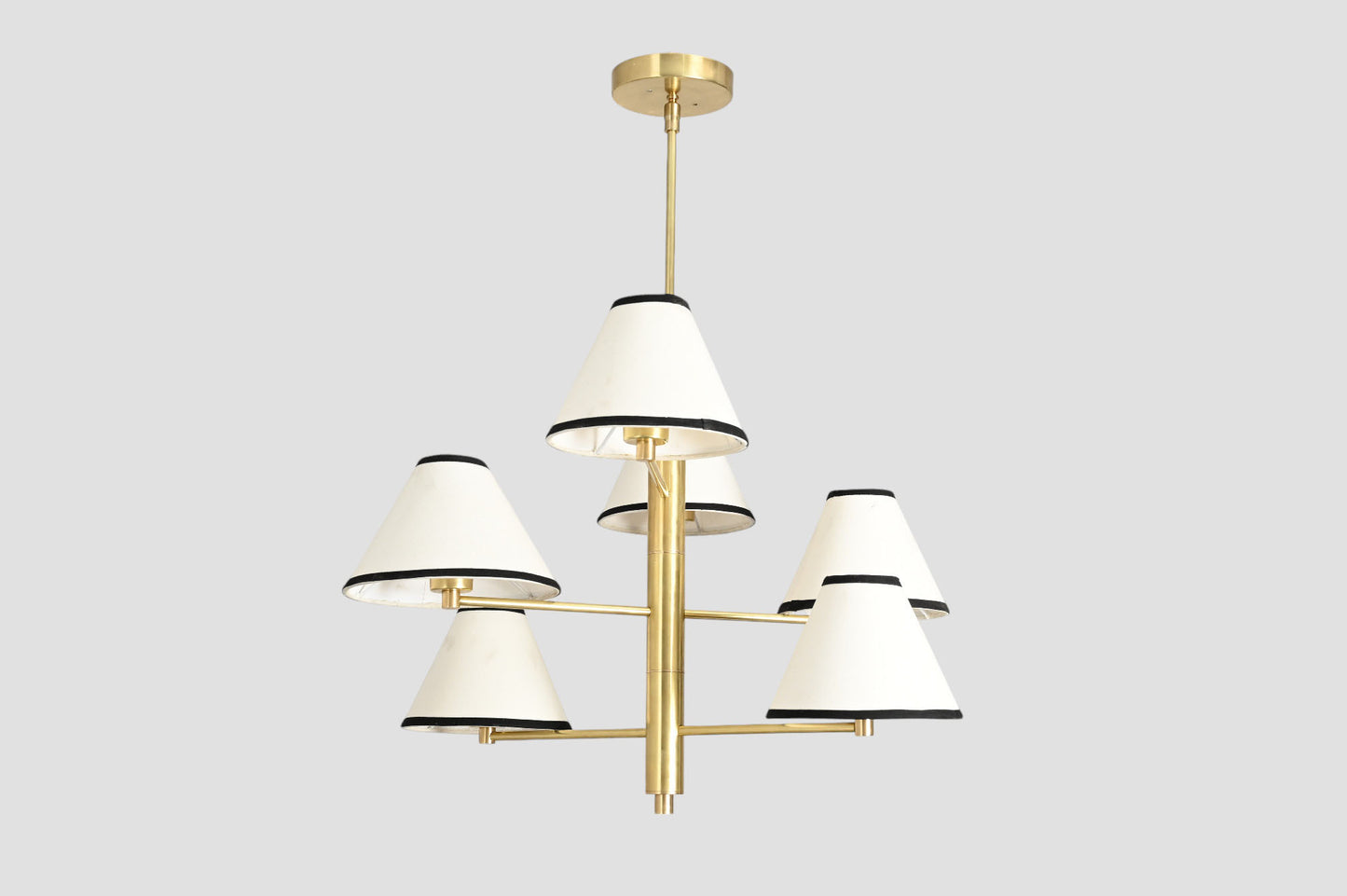 Handmade Mid-Century Brass Wall Light – Sleek cone shape, cloth shade