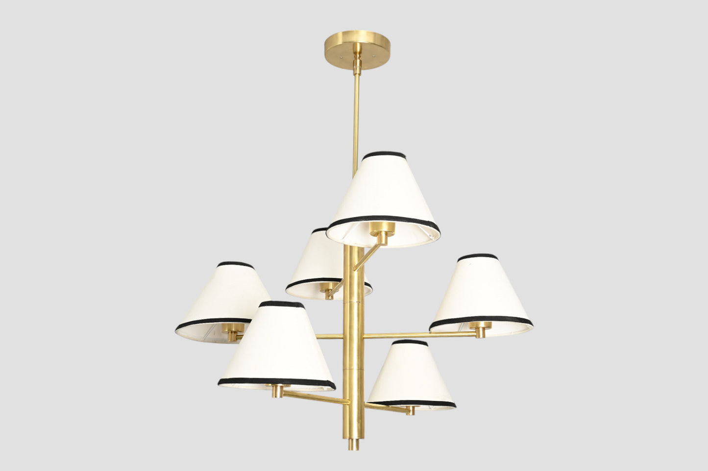 Handmade Mid-Century Brass Wall Light – Sleek cone shape, cloth shade
