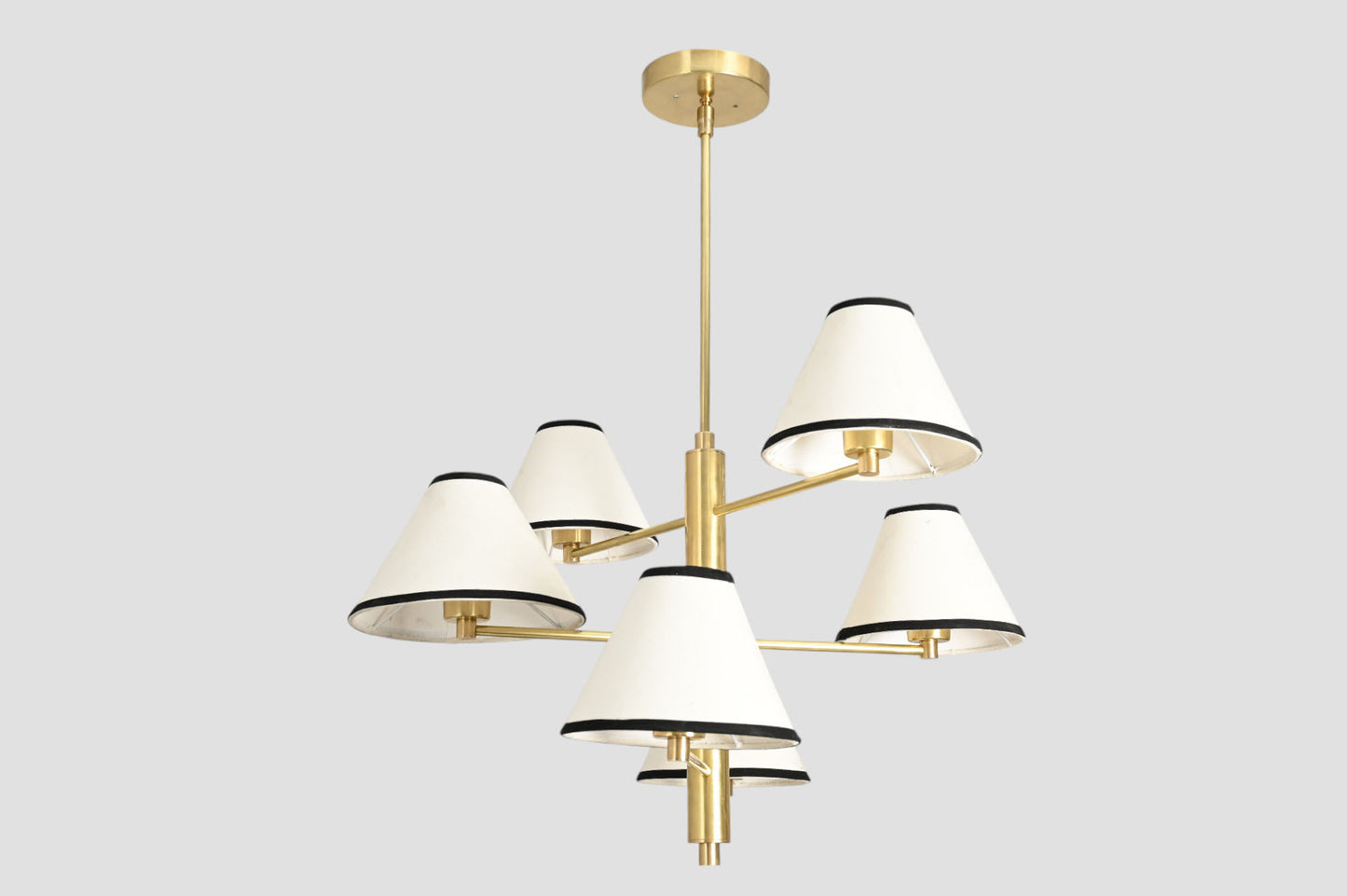 Handmade Mid-Century Brass Wall Light – Sleek cone shape, cloth shade