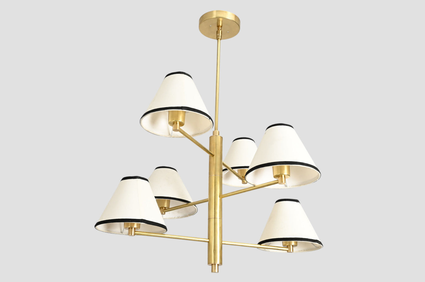 Handmade Mid-Century Brass Wall Light – Sleek cone shape, cloth shade