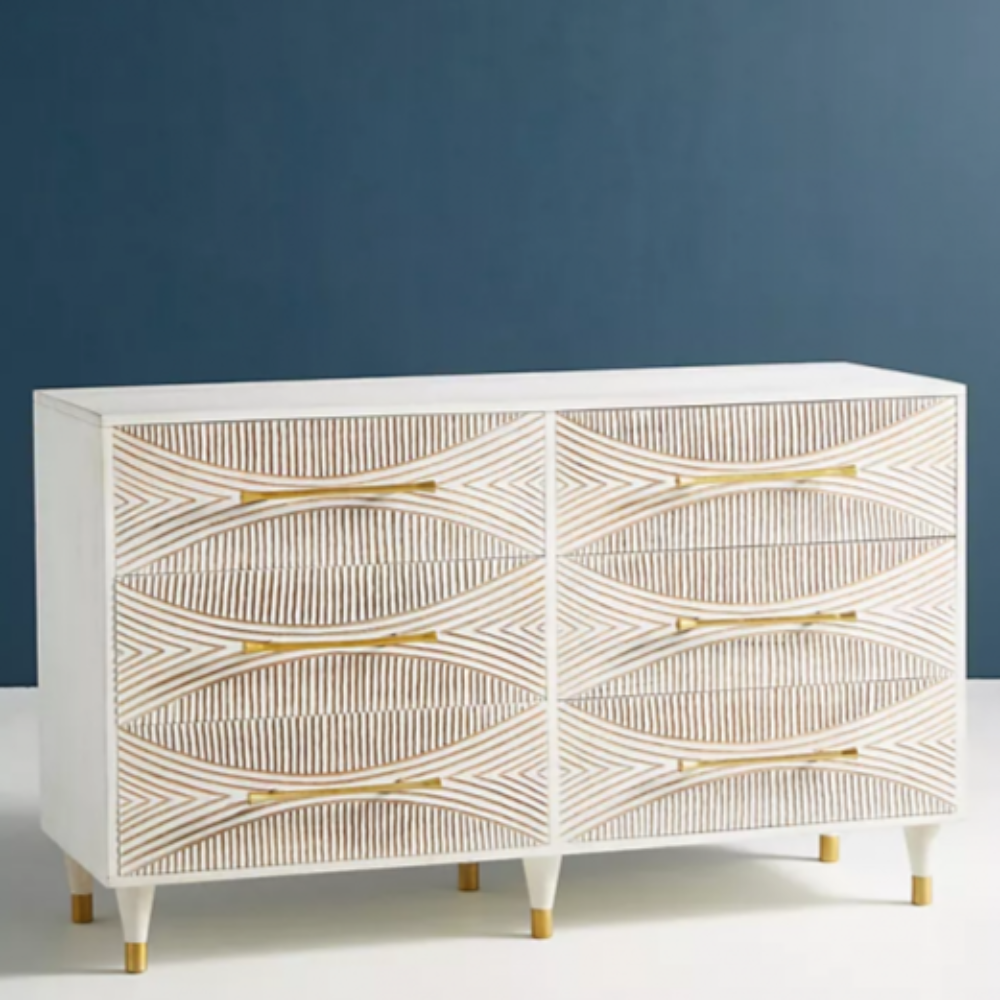 Boho Chic Hand-Carved Wooden Dresser, a vintage-inspired storage piece