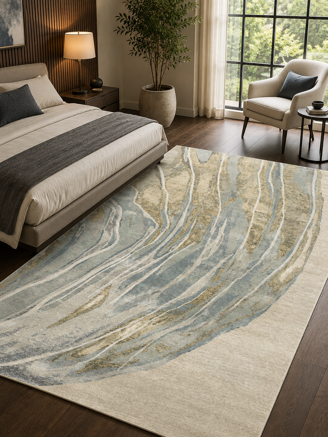 Hand-Tufted Organic Design Rug – Multi-Color Wool, High-Low Pile