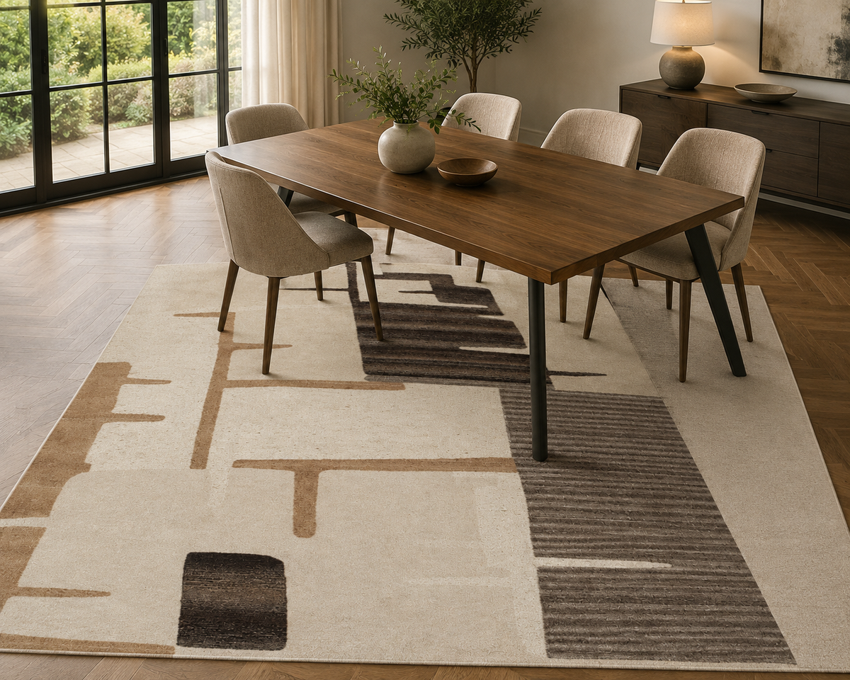 Hand-Tufted Canvas Art Rug – Multi-Color Wool & Silk, High-Low Loop Pile