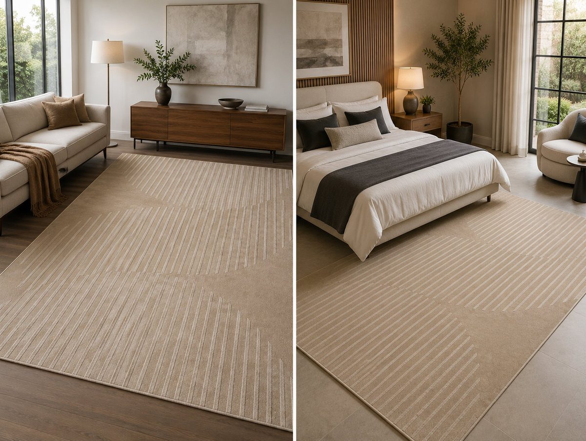 Hand-Tufted Classic Rug – Beige Wool, High-Low Cut Pile – view 2