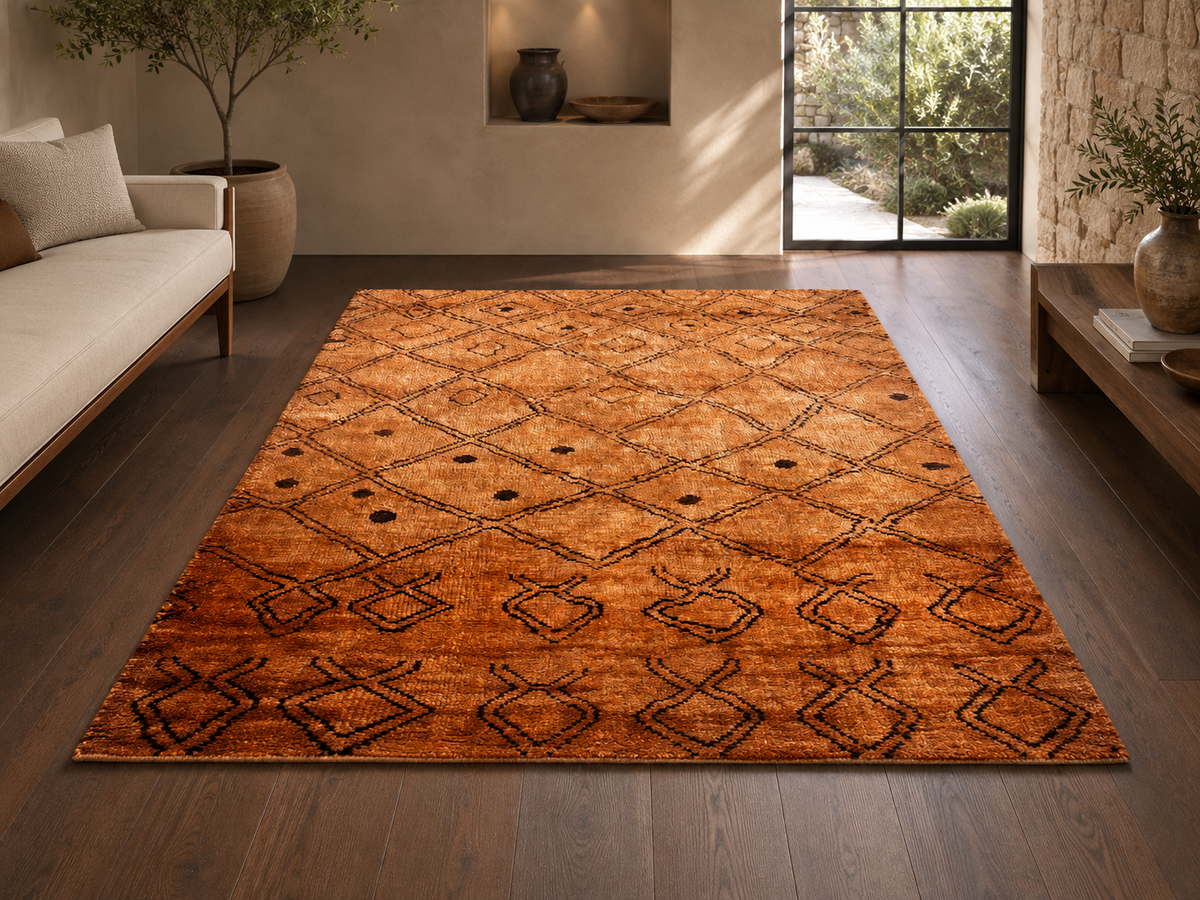 Hand-Knotted Diamond Pattern Jute Rug – Multi-Color, Cut Pile – view 3