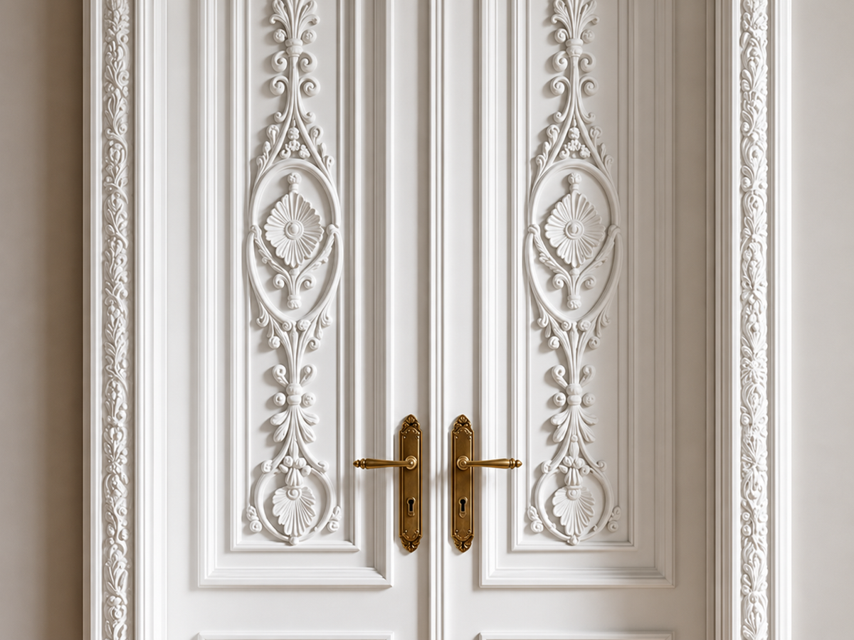 Solid Wood Hand-Carved Double Leaf Door – Artistic Carved Detailing – view 3
