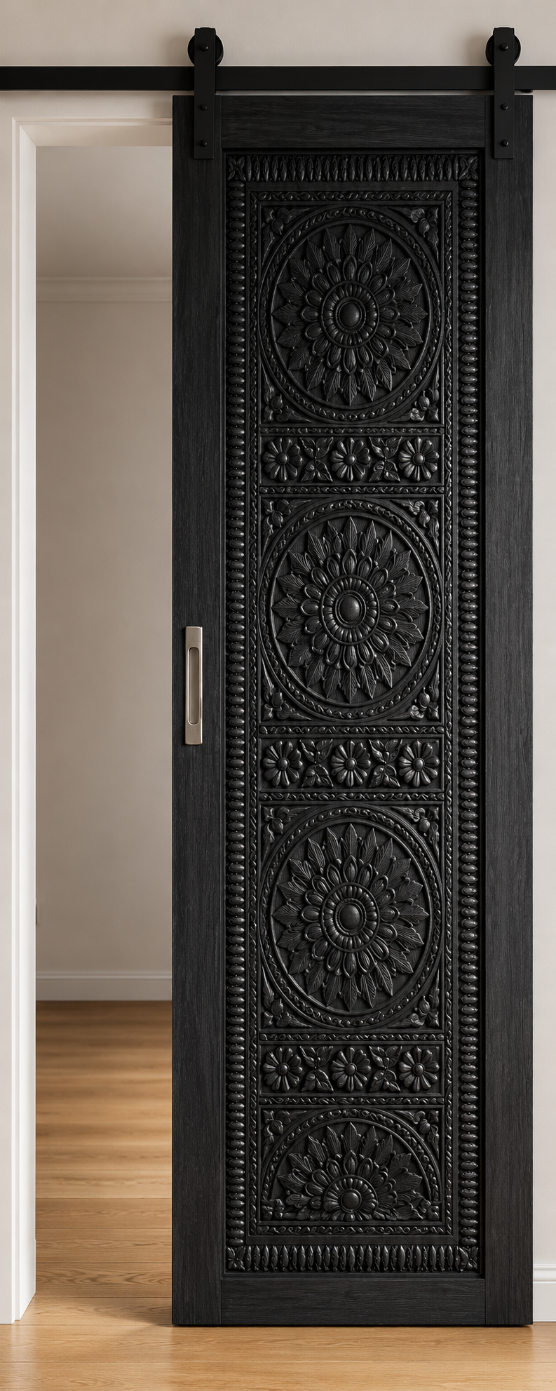 Black Sliding Barn Door – Hand-Carved Solid Wood for Luxury Interiors – view 3