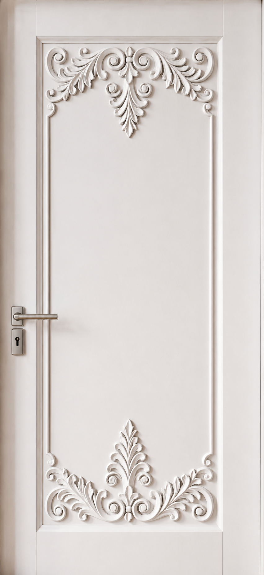 White Hand-Carved Bedroom Door – Ornamental Artisan Carving, Solid Wood – view 3