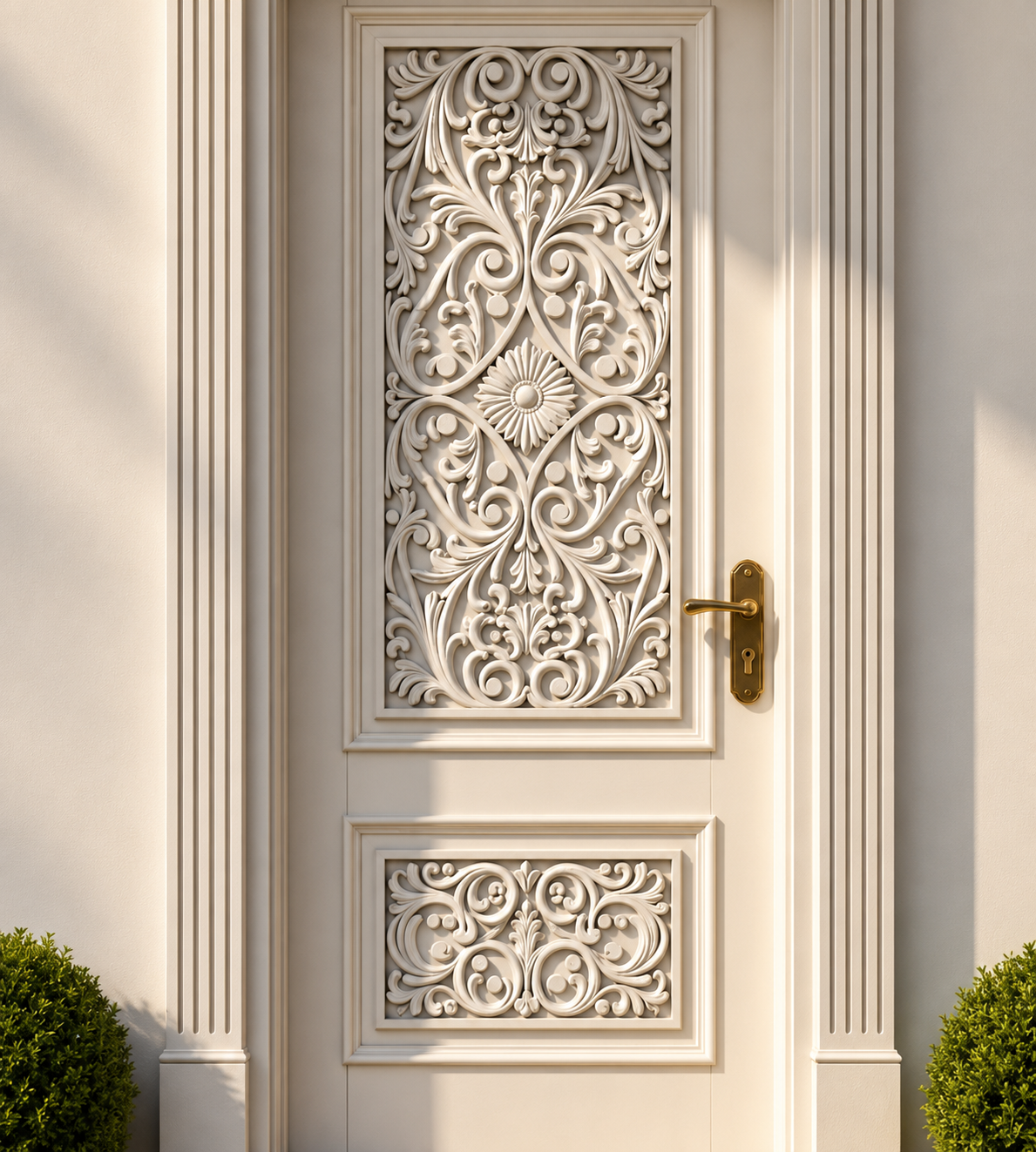 Natural Wood Hand-Carved European Entrance Door – Decorative Panels – view 2