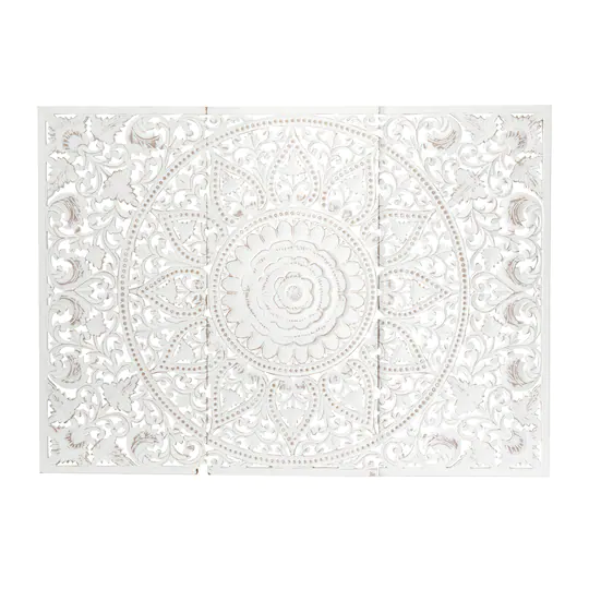 Hand Carved Mandala Wall Mount Wood Bed Headboard by Crafted Fashions