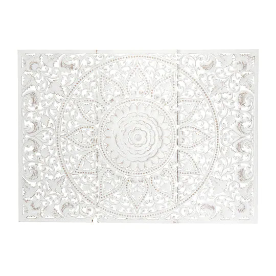 Hand Carved Mandala Wall Mount Wood Bed Headboard by Crafted Fashions