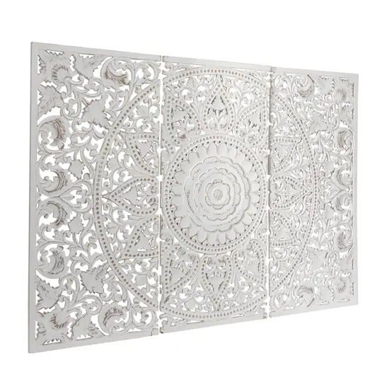 Hand Carved Mandala Wall Mount Wood Bed Headboard by Crafted Fashions