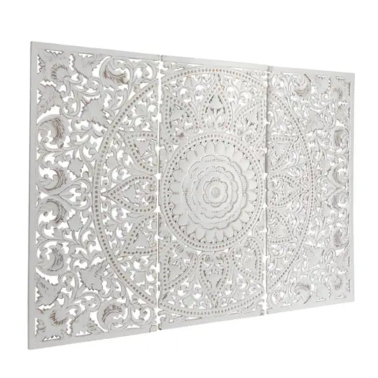 Hand Carved Mandala Wall Mount Wood Bed Headboard by Crafted Fashions