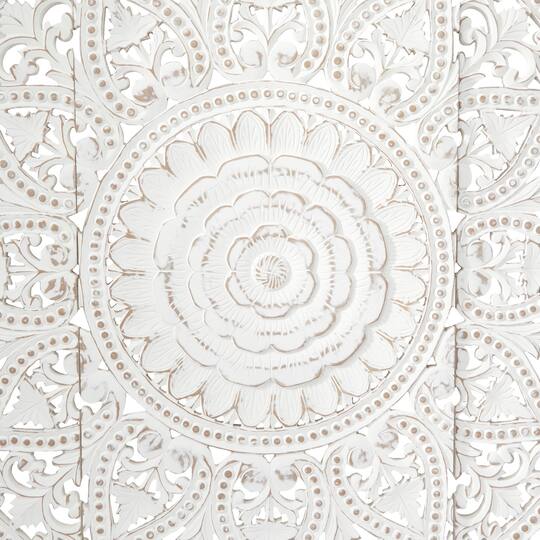 Hand Carved Mandala Wall Mount Wood Bed Headboard by Crafted Fashions