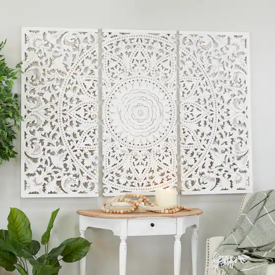 Hand Carved Mandala Wall Mount Wood Bed Headboard by Crafted Fashions