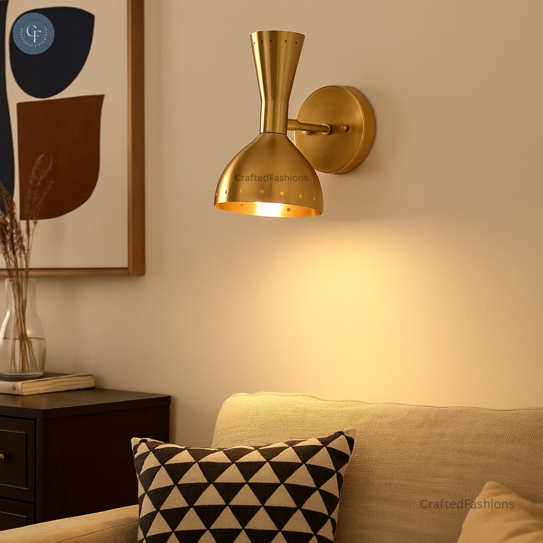 Handmade vintage light wall fixture with raw brass, mid-century Sputnik design